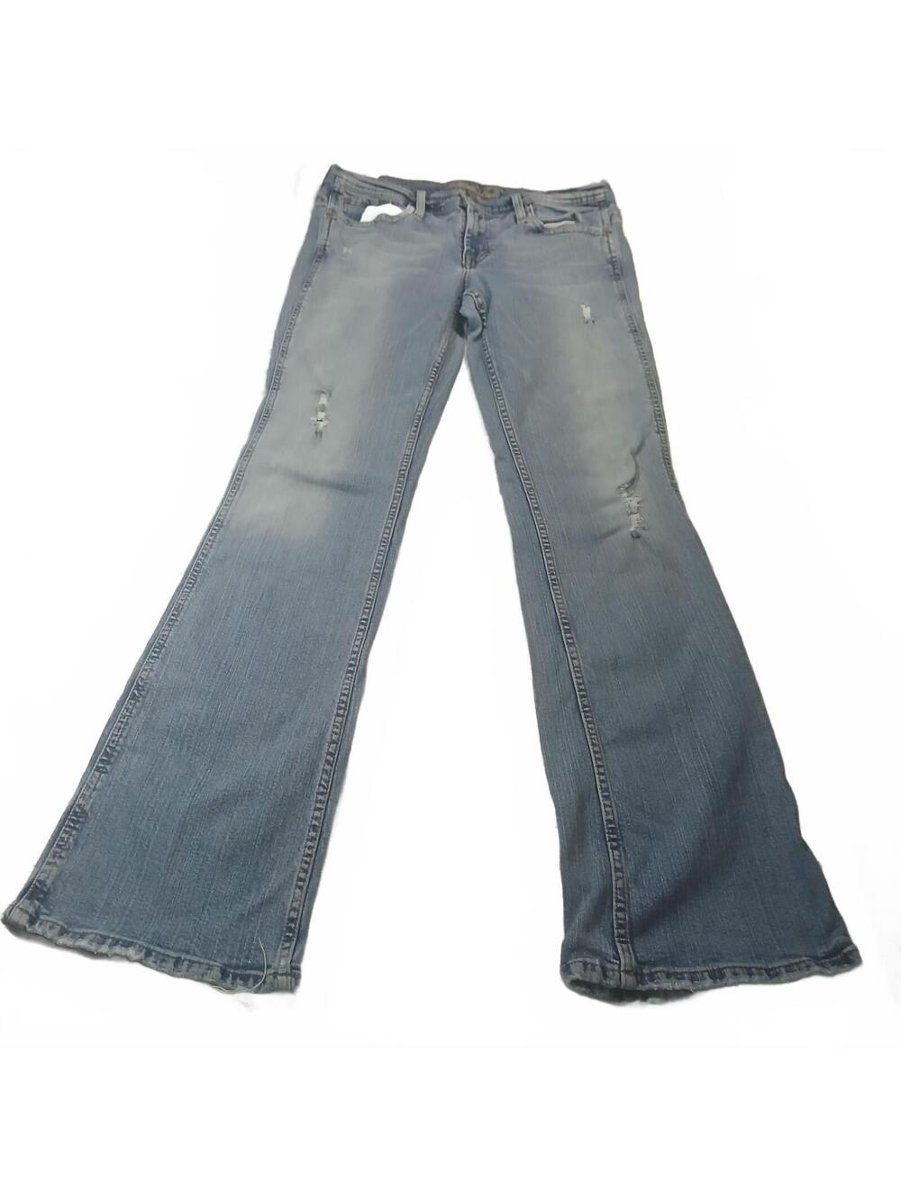 Y2K American Eagle Flare Jeans Light Wash Distressed Stretch Denim Size 8 Reg